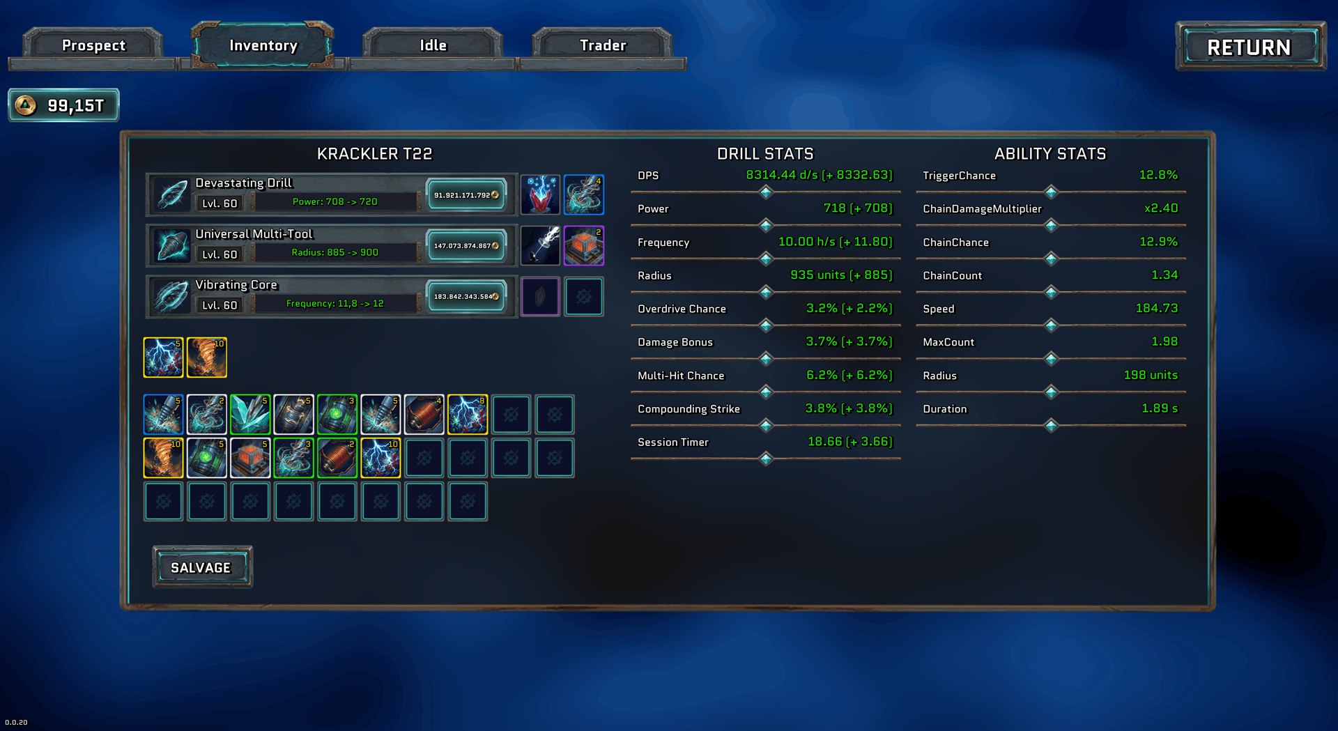 Shard Cycle inventory screen